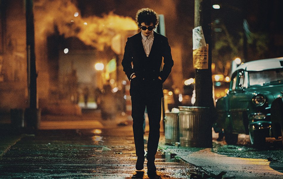 Timothée Chalamet as Bob Dylan in A Complete Unknown